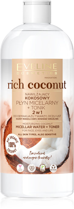 Eveline rich coconut micelarna voda+toner za lice 500ml