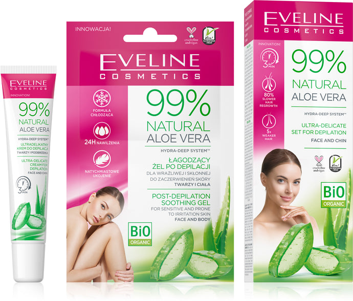 Eveline depil set 99% natural aloe vera za depilaciju lica i brade + gel poslije depilacije